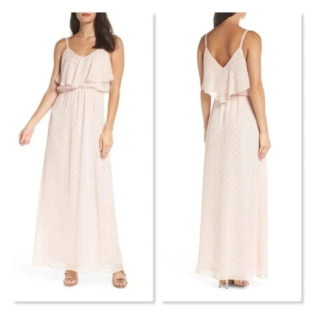 Charles Henry Popover Cami Maxi Dress size Medium in Pink/Gold